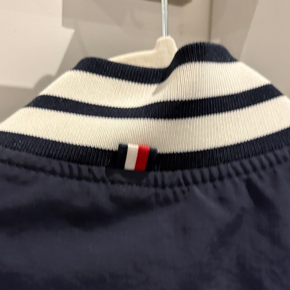 Tommy Hilfilger vintage Men's Varsity Jacket in Navy, White, and Red - Picture 5 of 6